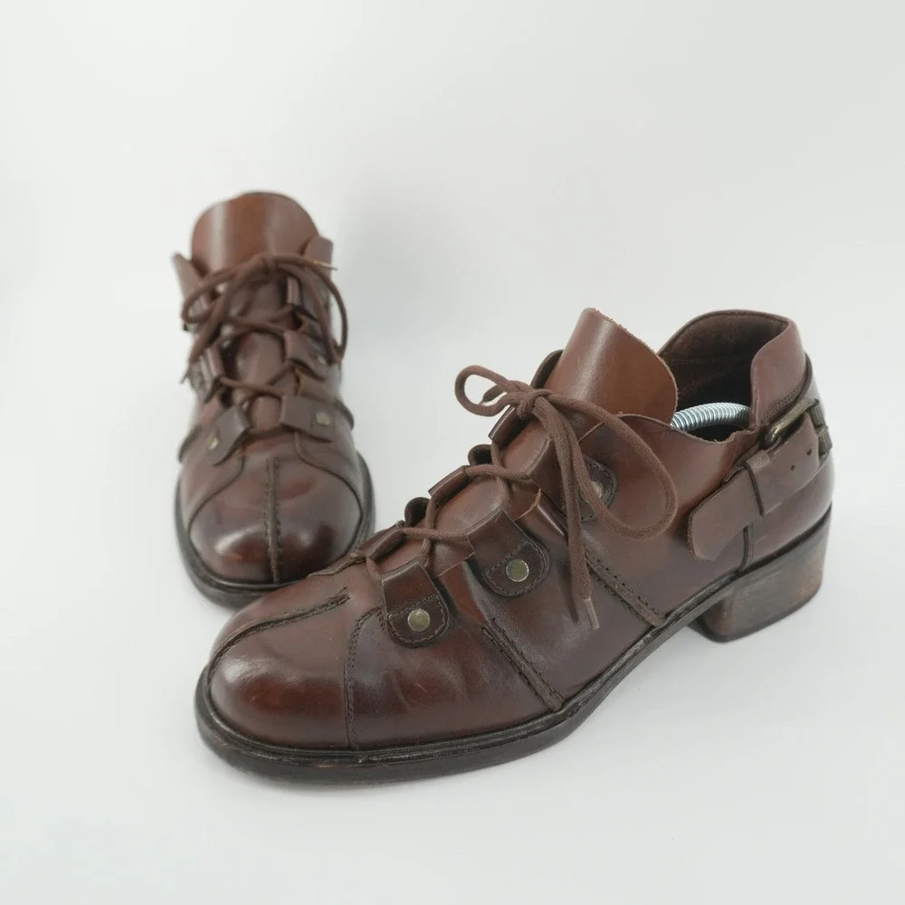 Aldo Leather Oxford Shoes Mens 44 Brown Made in Italy Studded Buckle Vintage